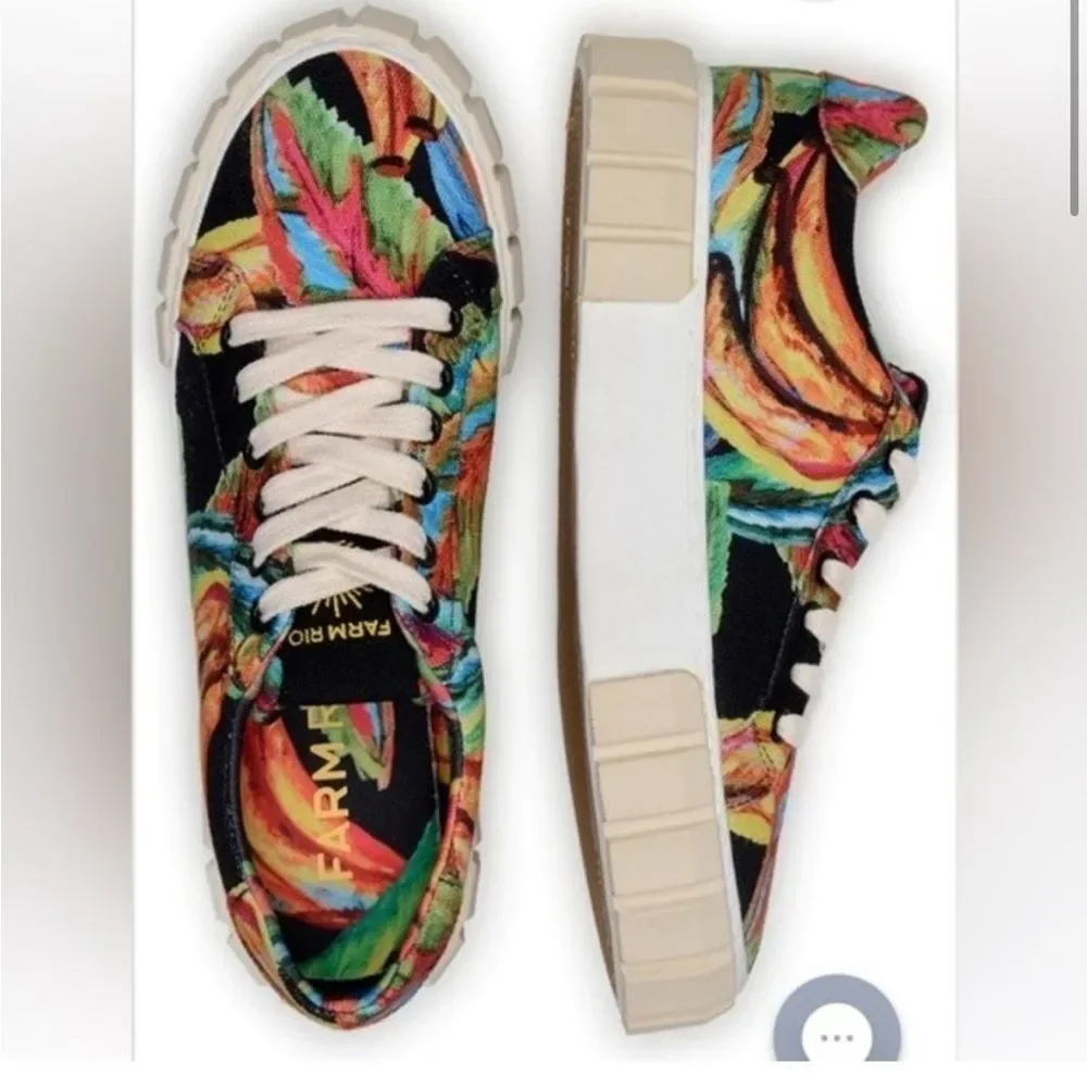 FARM RIO black banana print platform sneakers NWOT - Picture 1 of 9